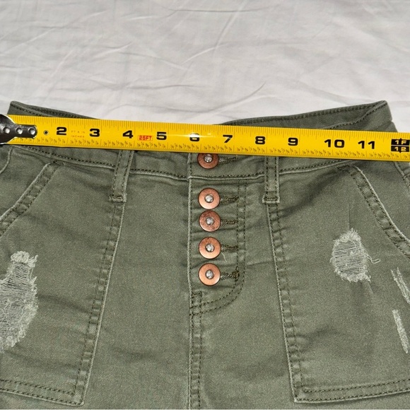 *3 for $15* NOBO Olive Green Distressed High Rise Button Fly Denim Shorts S 1 - Picture 7 of 9